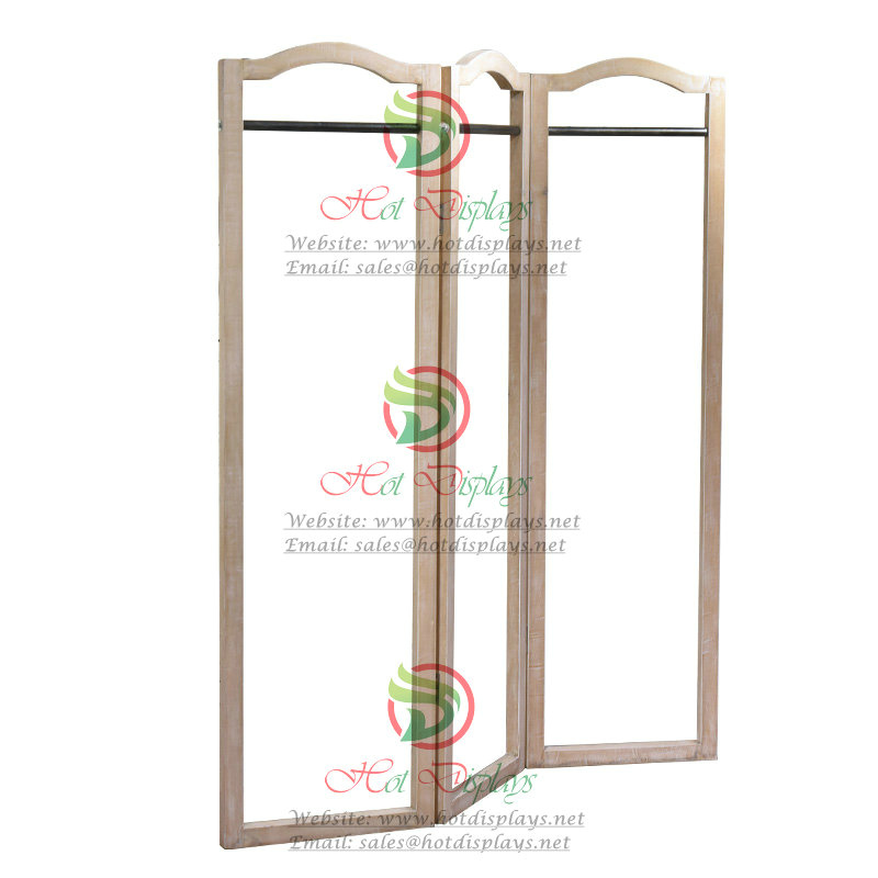 Floor Standing Retro Clothes Display Rack Simple Screen with Timber Frame DP-FX25