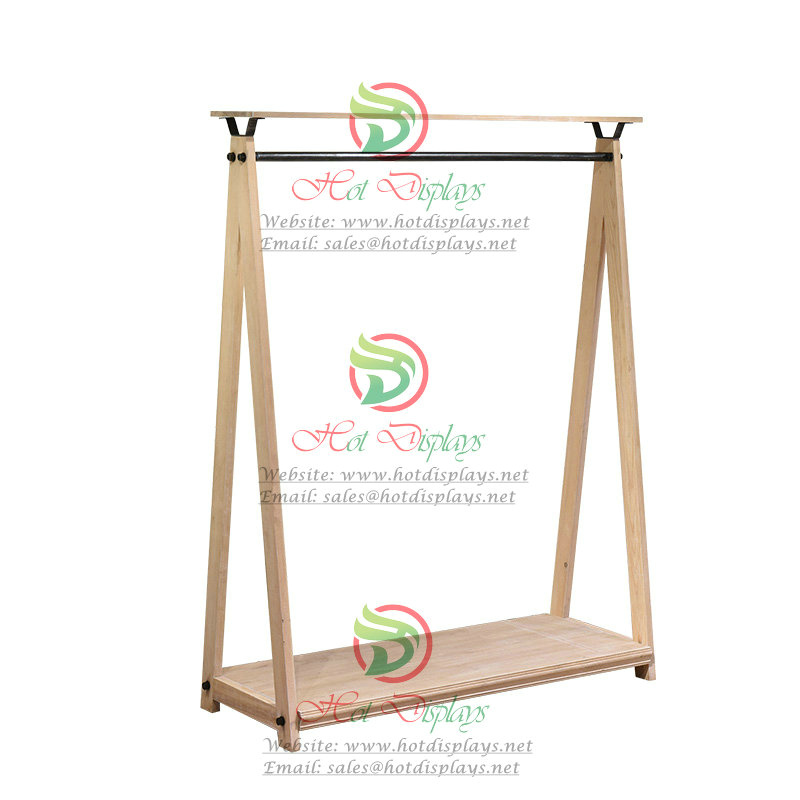 Retro Single Bar Floor Standing Clothes Rack with Timber Shoes Display Shelf DP-FX39