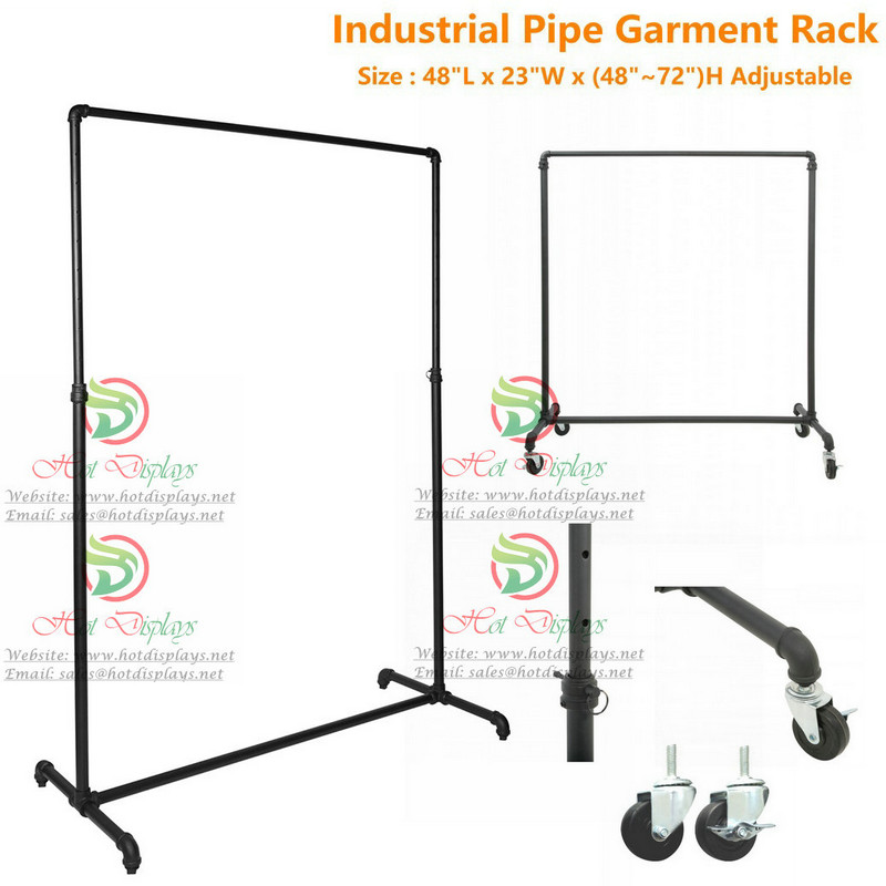Industrial Pipe Garment Rack Floor Standing Ballet Bar Clothes Display Rack Height Adjustable PR203